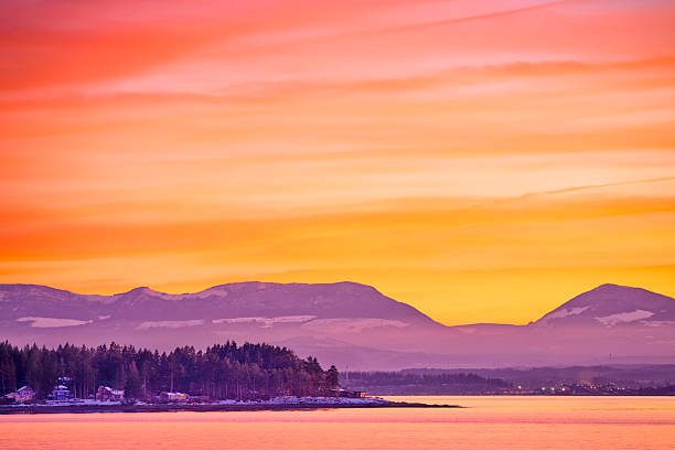 View of the Strait of Georgia and the coastal mountains from Vancouver Island, British Columbia