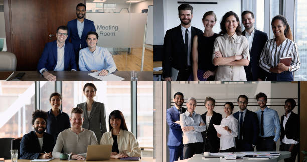 istock Collage of multinational business team posing at workplace 2195913097