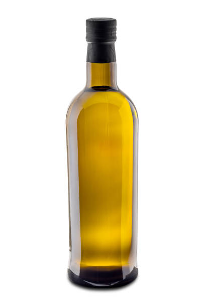 Olive oil in green glass bottle isolated on white with clipping path included