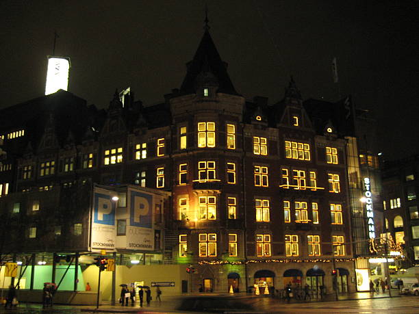 House in Helsinki in the dark with many lights turned on