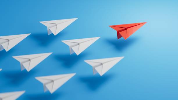 istock Different business concept.new ideas. paper art style. creative idea.Business competition concept with Colorful paper planes.3D rendering on blue background. 2195943017