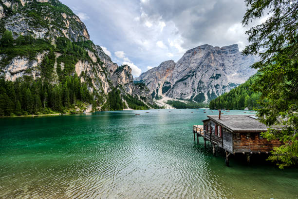 istock Cloudy view from a old boat house at lake prags 2195944376