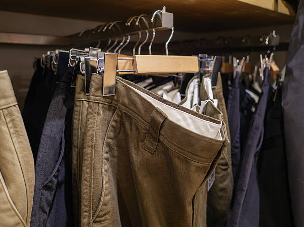 Leisure pants hanging on the shelf in the store