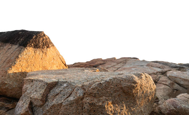 Rock isolated, Stone podium, Cliff mountain on white backgrounds well material design exhibition platform and space montage your product display, Clipping path