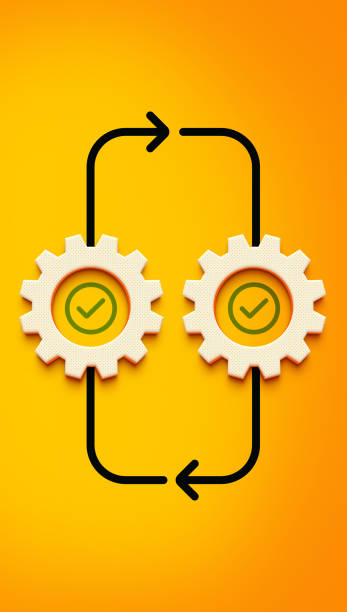istock 3D Cogwheel Icon with Check Mark, Symbolizing Efficient Production on Yellow Background 2195958071