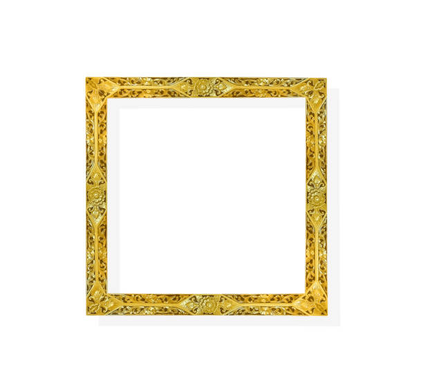 Carving picture frame yellow patterns for decorative isolated on white background , clipping path