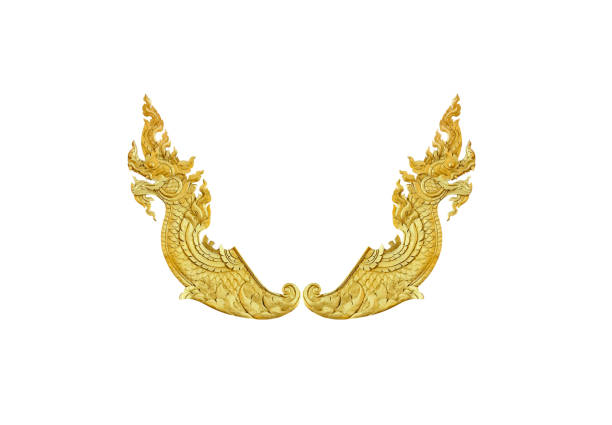 Gold yellow naga stucco isolated on white background , clipping path