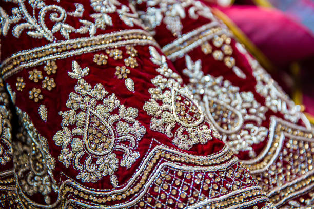 istock Indian bride's wedding outfit fabric, textile and pattern close up 2195963466