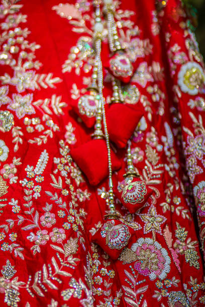 istock Indian bride's wedding outfit fabric, textile and pattern close up 2195964130