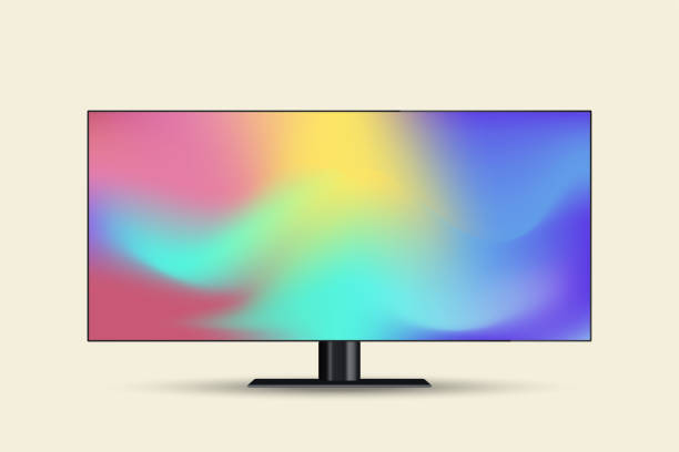 istock A modern flat-screen monitor or TV mock up with a sleek, minimalistic black frame and stand. The display showcases a vibrant gradient of colors in vector 2195964457
