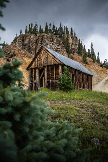 istock Rustic Wooden Cabin in a Mountainous Forest Landscape Under Cloudy Sky 2195966087