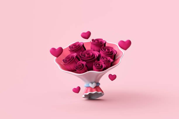 istock Pink rose-flower bouquet, valentine concept, 3d rendering. 2195967775