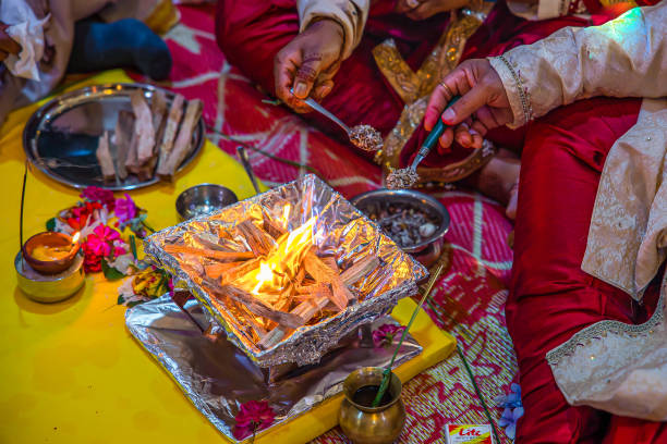 istock Indian Hindu wedding ceremony ritual sacred fire close up 2195970050