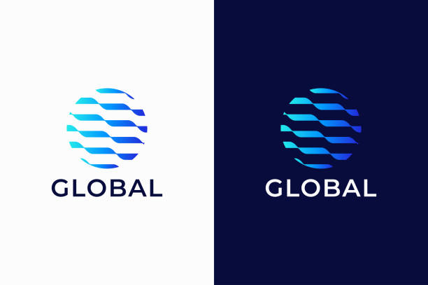 stockillustraties, clipart, cartoons en iconen met modern and creative global technology logo with blue wave elements - logo