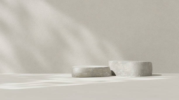 istock 3D background with gray tones and a podium set, featuring a play of light and shadow. An abstract geometric composition in a minimalist design. designed as a fashion stage for showcasing mockup scene 2195972953