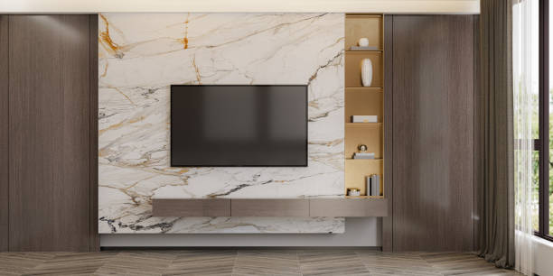 istock Cabinet for tv interior wall mockup,3d rendering 2195973217