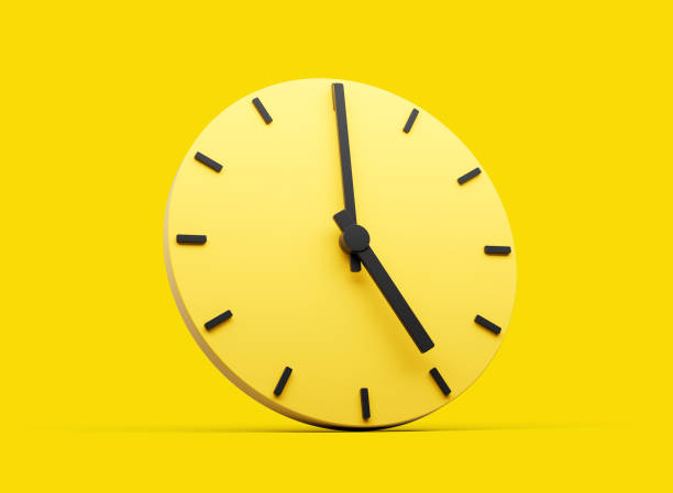 istock 3d Simple Yellow Round Wall Clock 5 O'Clock Five O'clock On Yellow Background 3d illustration 2195978377