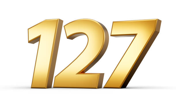 istock 3d number 127 one hundred twenty seven one Gold text isolated on white background with reflection 3d illustration 2195978476