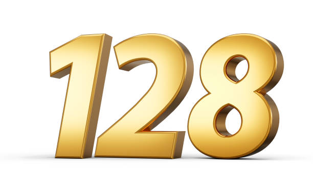 istock 3d number 128 one hundred twenty eight one Gold text isolated on white background with reflection 3d illustration 2195978478