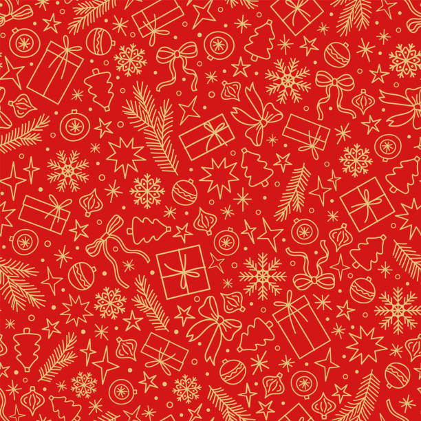 istock Vector Christmas background. New Year all over print for fabric, goods or wrapping paper design. Doodle style seamless pattern with snowflakes, gift boxes, Christmas tree decorations, stars, bows 2195987869