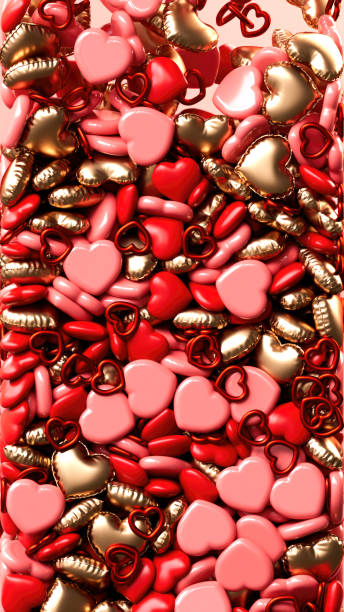 istock A vibrant vertical stack of hearts in pink, red, and gold, symbolizing love and celebration, perfect for romantic occasions in 3D illustration 2195990771