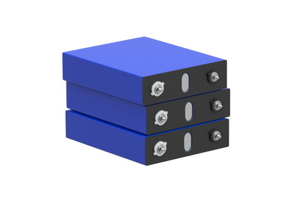 istock Stack of LiFePo4 cells isolated on white background. Prismatic modules for lithium iron phosphate battery. 3d render 2195993272