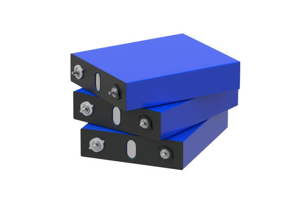 istock Heap of LiFePo4 cells isolated on white background. Prismatic modules for lithium iron phosphate battery. 3d render 2195993280