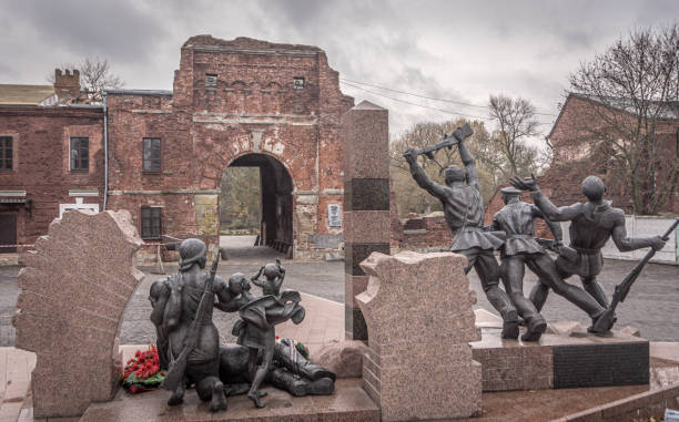 The Brest castle gate in Belarus, with the World War II memorial monument, an important historic site, related to WWII.