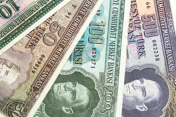 istock Close up Fifth Emission old turkish lira banknotes. 2195997949