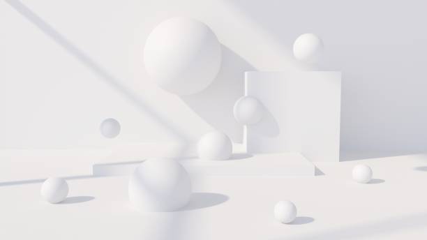 istock White room 3d illustration. Minimal style wallpaper. 3d geometric shapes in window daylight. Modern background. 2196010096