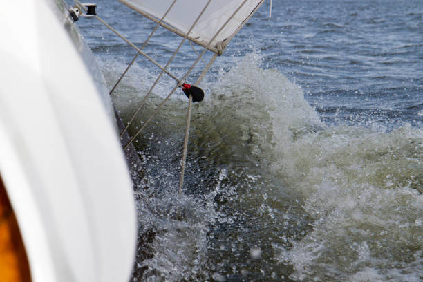 Detail of a sailing boat in a wave