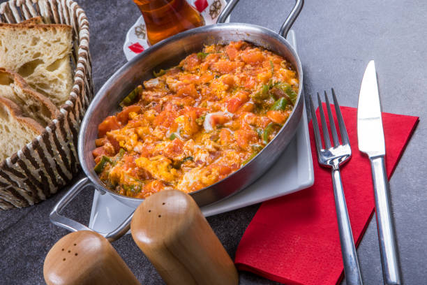 istock Menemen with Turkish Tea: A Vibrant Turkish Breakfast Classic 2196010337
