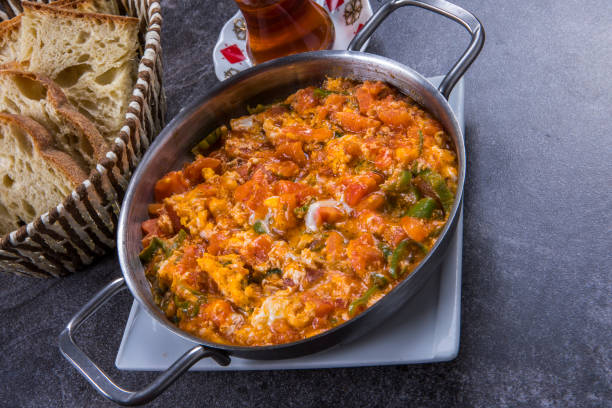 istock Menemen with Turkish Tea: A Vibrant Turkish Breakfast Classic 2196010466