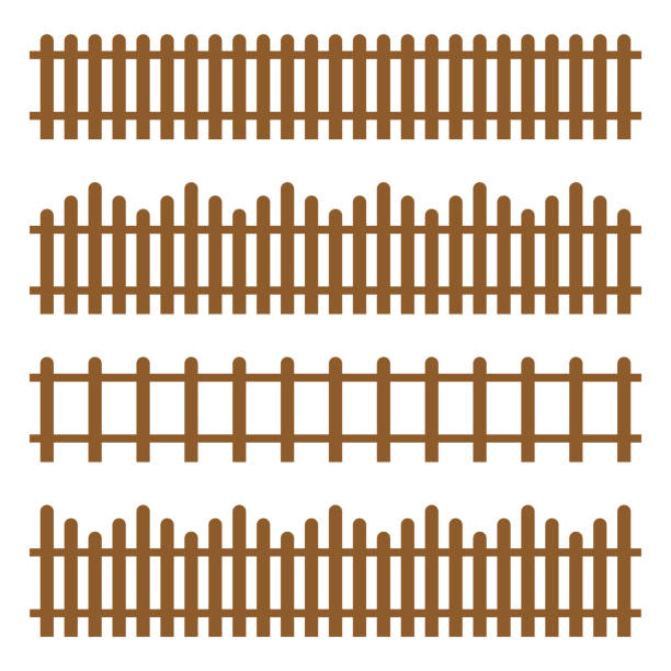 Wooden fence set isolated on white background Wooden fence set isolated on white background cartoon of a pole fence designs stock illustrations