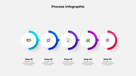 Five Circular Elements Placed In Horizontal Row Concept Of 5 Steps To ...