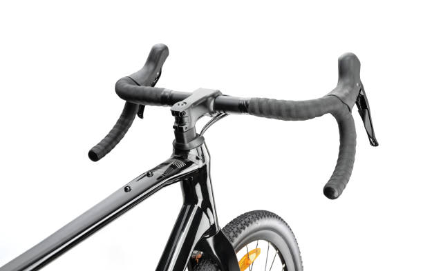 istock Black gravel bike with drop handlebars on white background. Side view 2196023343