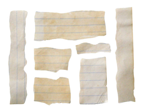 istock Pieces of notebook paper with white old torn or cut lines. Design elements isolated on transparent background. 2196034269