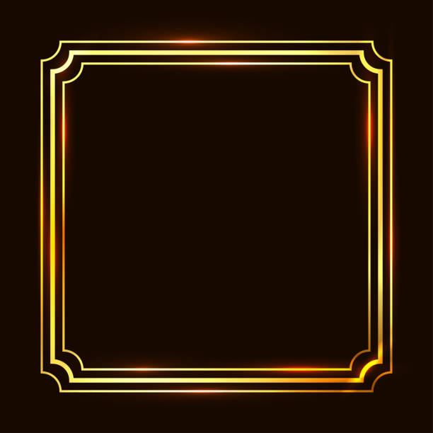 istock Golden shiny square frame on dark background. Vintage gold geometric border. 2196035300