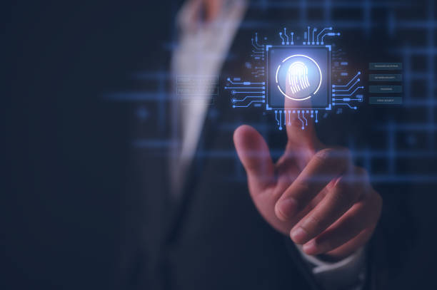 istock Technology fingerprint scan digital transformation management, big data business process strategy, automate operation, customer service management Security user interface technology with fingerprint 2196036560