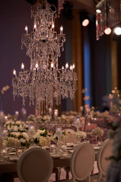 istock Elegant Wedding Table Setting with Crystal Chandelier. stock photo. 2196037201