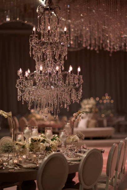 istock Elegant Wedding Table Setting with Crystal Chandelier. stock photo. 2196037209