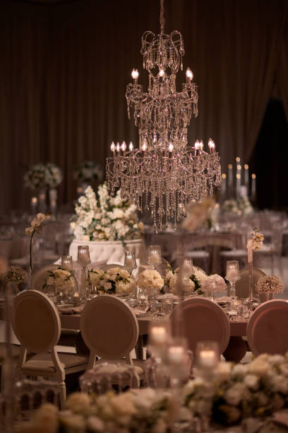 istock Elegant Wedding Table Setting with Crystal Chandelier. stock photo. 2196037224