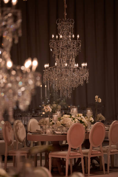 istock Elegant Wedding Table Setting with Crystal Chandelier. stock photo. 2196037240