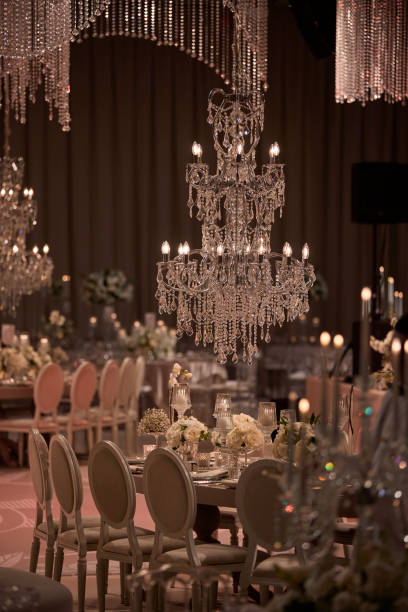 istock Elegant Wedding Table Setting with Crystal Chandelier. stock photo. 2196037241