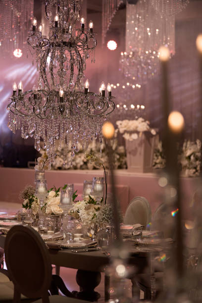 istock Elegant Wedding Table Setting with Crystal Chandelier. stock photo. 2196037257