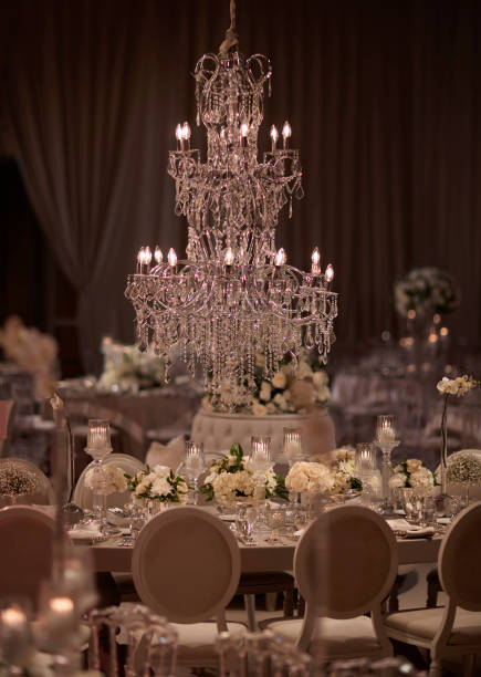 istock Elegant Wedding Table Setting with Crystal Chandelier. stock photo. 2196037289