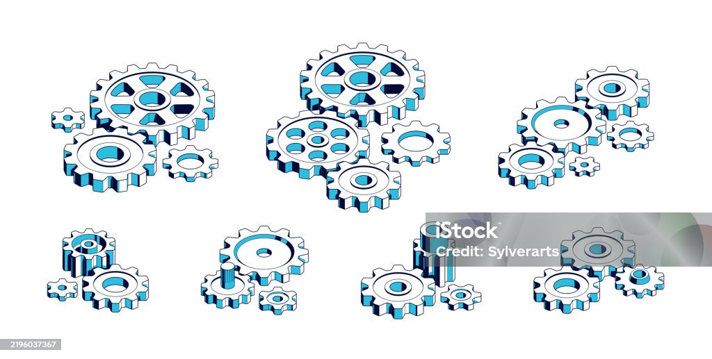 Engineer Cogs Mechanical Engineering Concept Set Gears And Cogs Composition Isometric ...