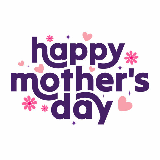 Mother's Day greeting card, banner, poster, wallpaper, background. Happy Mother's Day typography and calligraphy for Mom wishing sticker, label, tag. Decoration with heart shapes and flowers.