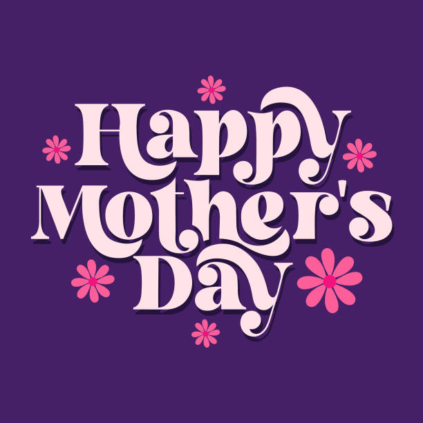 Mother's Day elegant lettering design decorated with pink flowers on purple background. Happy Mother's Day greeting card, poster, banner, wallpaper, template design.