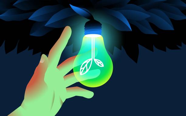 ilustrações de stock, clip art, desenhos animados e ícones de hand picking light bulb from a tree concept illustration - colher atividade agrícola